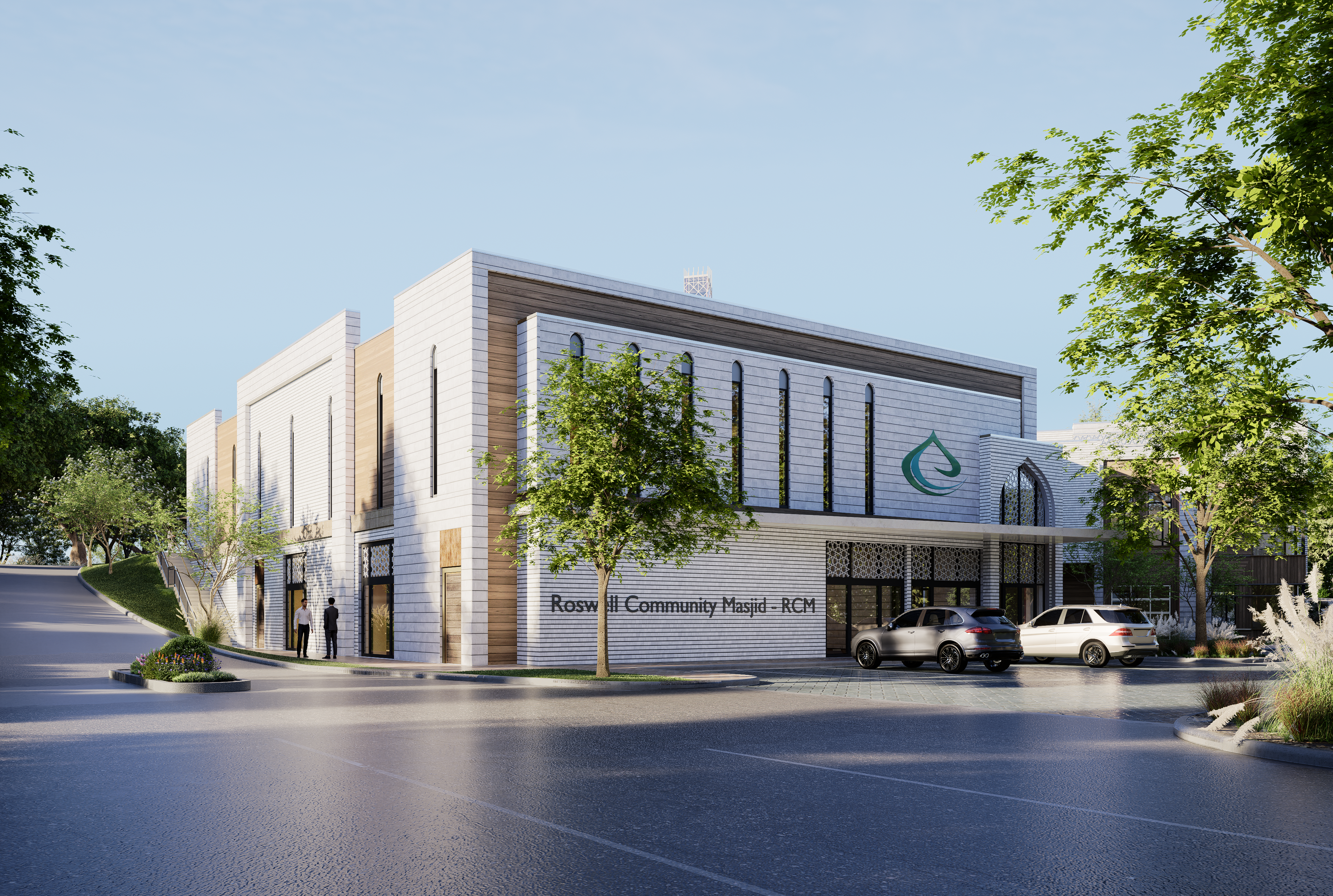 Exterior view of the sanctuary building with central courtyard