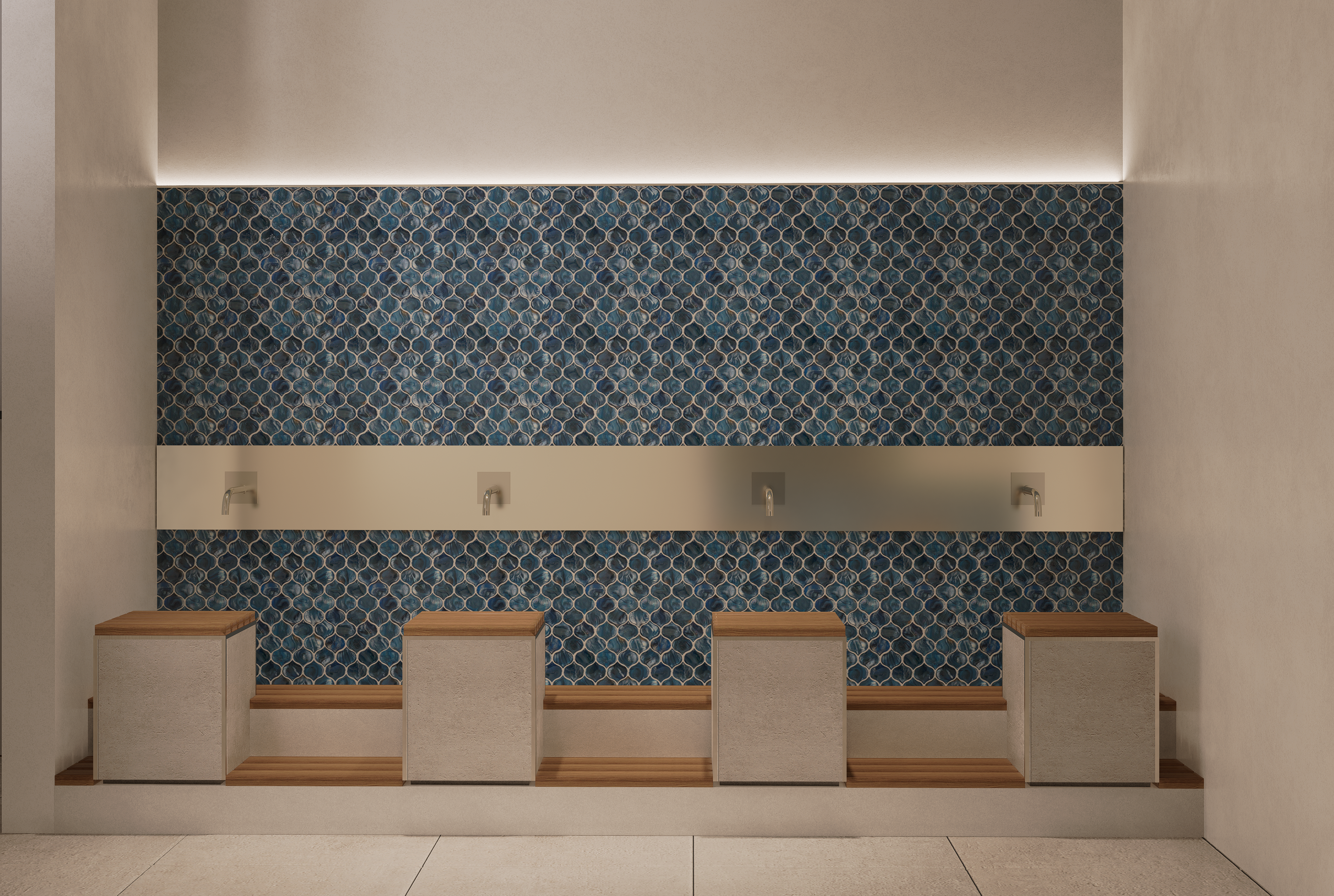 Modern wudu facilities with natural materials and good lighting