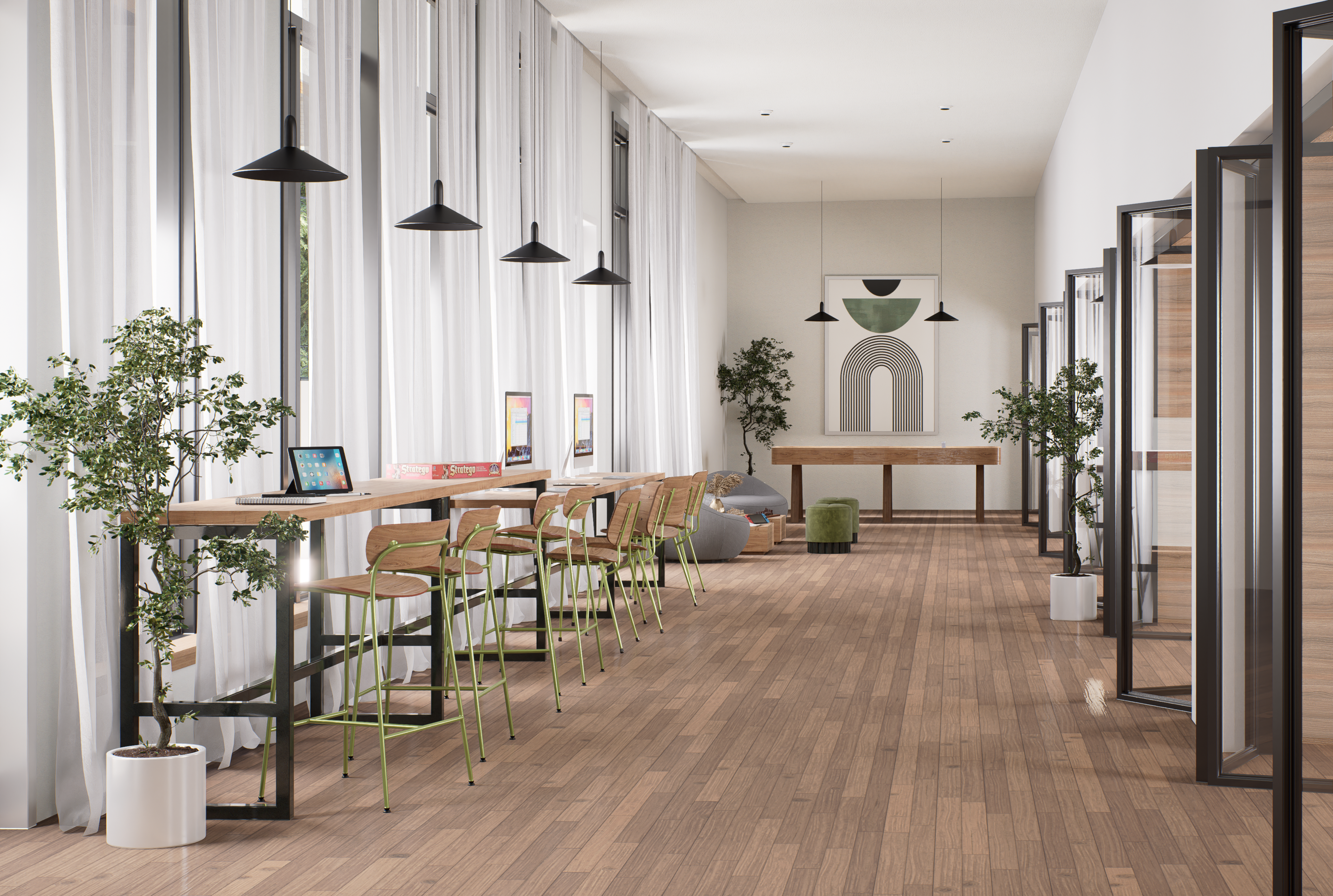 Modern youth center lounge designed for teens and young adults